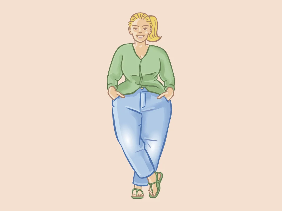 Illustratie: vrouw met een smal bovenlichaam en een breder onderlichaam