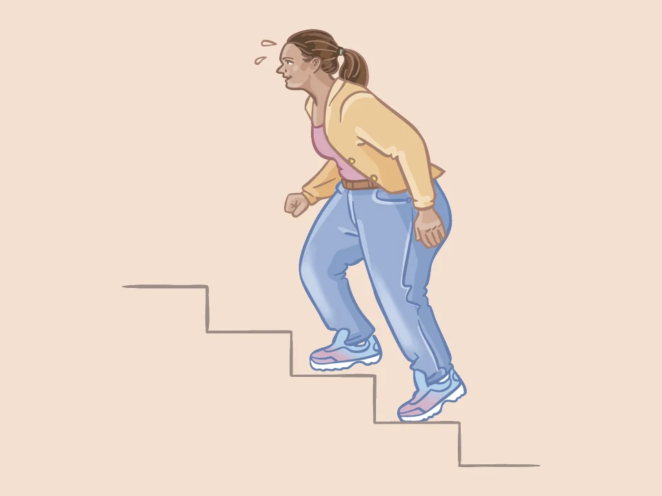 Illustratie: vrouw loopt buiten adem een trap op